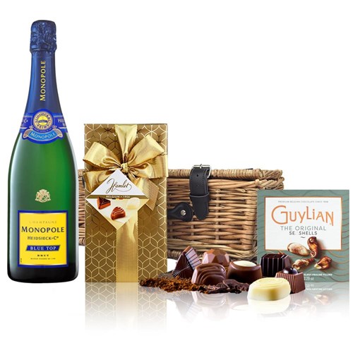 Monopole Blue Top Brut Champagne 75cl And Chocolates Hamper